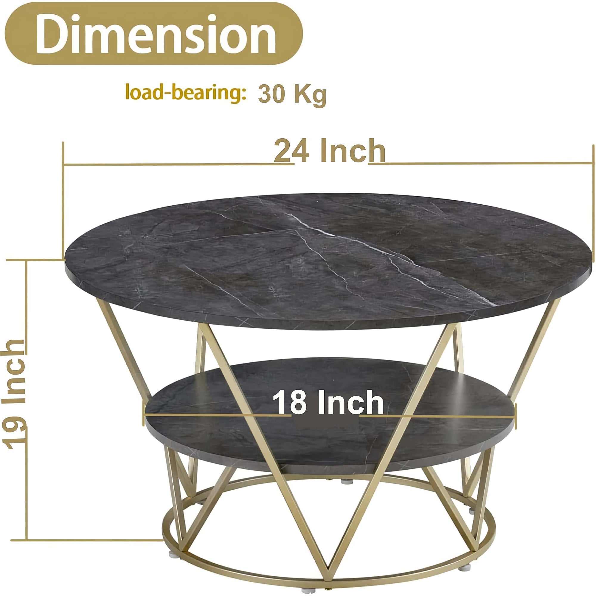 Round Coffee Table, 80cm Grey Gold Faux Marble Table with 2 Tier Storage for Home, Living Room (Grey-Gold) - COCO-Gray-CoffeeTableGG&G-FWS Round Coffee Table, 80cm Grey Gold Faux Marble Table with 2 Tier Storage for Home, Living Room (Grey-Gold) - COCO-Gray-CoffeeTableGG&G-FWS